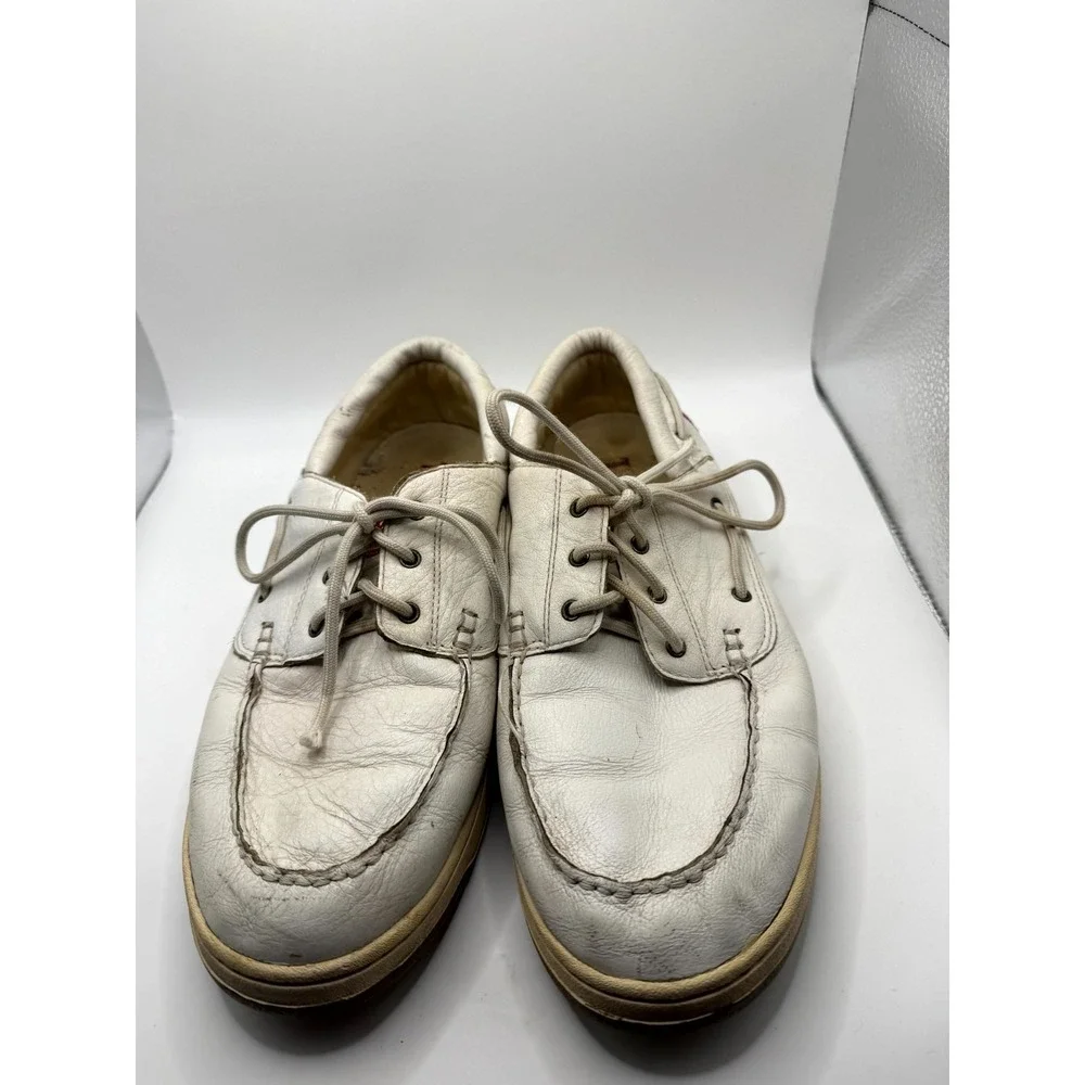 Timberland Newport Bay Mens 10 M Cloud White Leather Low Top‎ Lace Up Boat Shoes